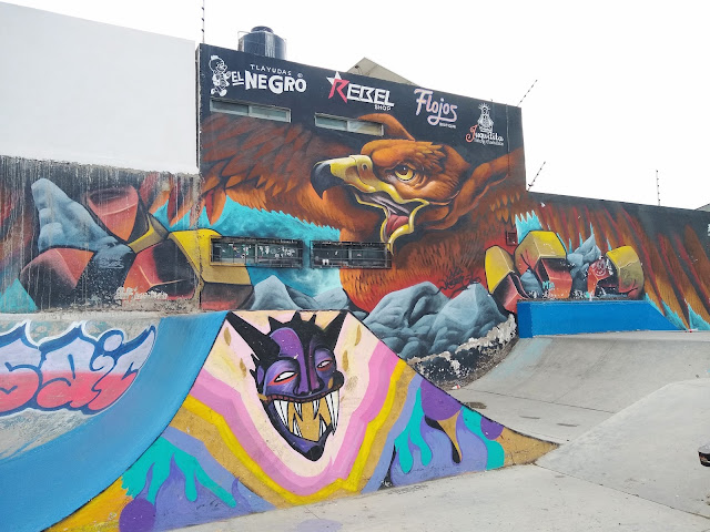 skate park covered in street art