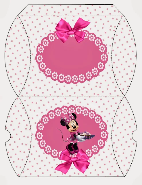 Minnie con Lunares Rosa: Cajas Almohada para Imprimir Gratis.