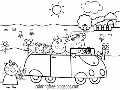 Good things to doodle family car cartoon Peppa Pig printable easy coloring pages for kids to color