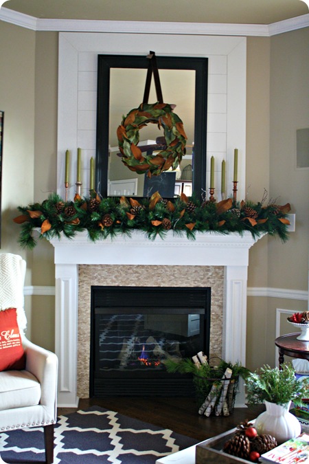 natural magnolia Christmas mantel 