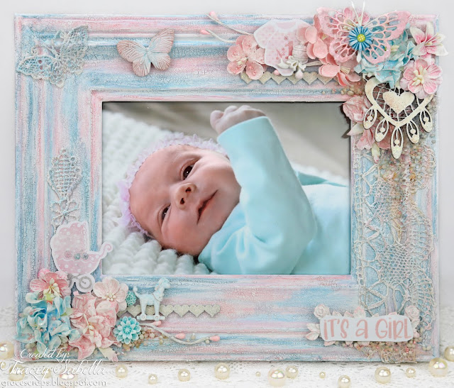 Shabby Mixed Media Baby Frame by Tracey Sabella for ScrapBerry’s. #scrapBerrys #mixedmedia #shabbymixedmedia #finnabair #primamarketing #dustyattic #letterit Please click photo for details.