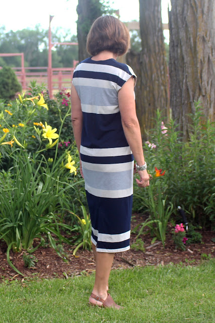 Lodo Dress from IndieSew made from Mood Fabrics' Stripe Jersey Knit- back view