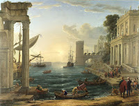 Seaport with the Embarkation of the Queen of Sheba and its pair c.1648 by Claude Lorrain, the marriage of Isaac and Rebecca.
