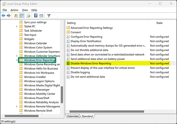 6-Local-Group-Policy-Editor-Windows-Error-Reporting