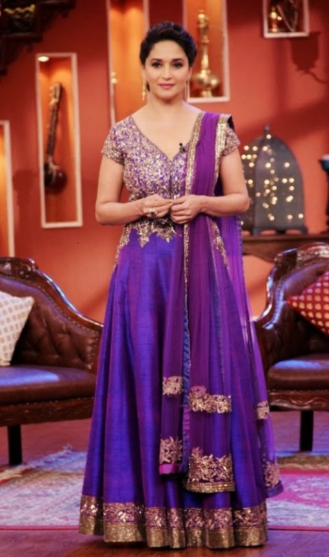 Fashion Glamour World: Madhuri Dixit in a Purple Long 