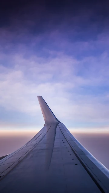 Sky, Plane, Wing, Clouds, Horizon