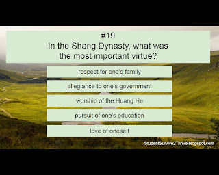 In the Shang Dynasty, what was  the most important virtue? Answer choices include: respect for one’s family, allegiance to one’s government, worship of the Huang He, pursuit of one’s education, love of one's self