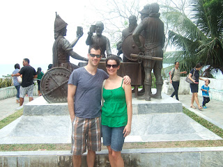 Photo in front of the blood compact memorial in Bohol