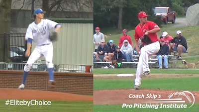 In a good pitching motion, your weight is centered just in front of your back foot making a sequential transfer of energy: