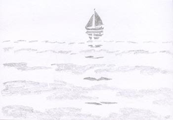 pencil drawing, sailboat on ocean