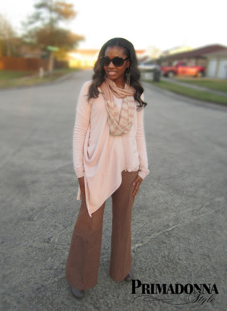 Asymmetrical draped sweater top wide leg pant