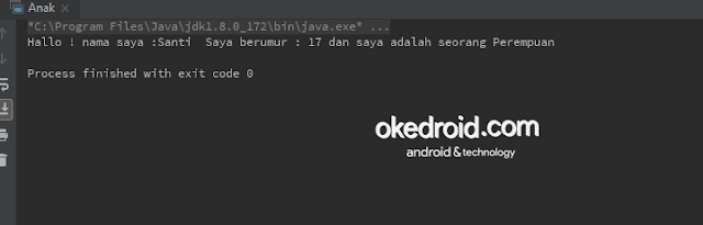 Output Hasil di Contoh Code membuat dan memanggil mendeklarasikan menginisialisai objek class di java 