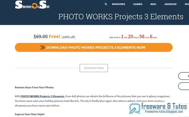 Offre promotionnelle : PHOTO WORKS Projects 3 Elements gratuit à nouveau !