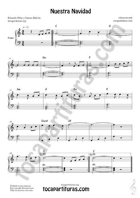 Partitura de Nuestra Navidad de Canal Sur para Piano   Sheet Music Piano Score Christmas Songs