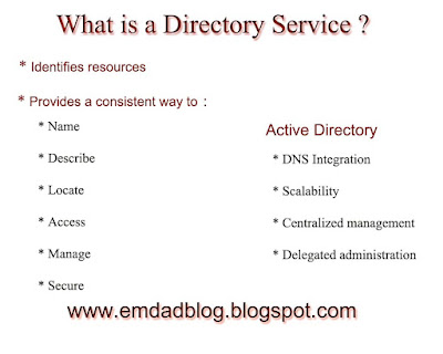 A directory service is a network service that identifies all resources on a network and makes that information available to users and applications