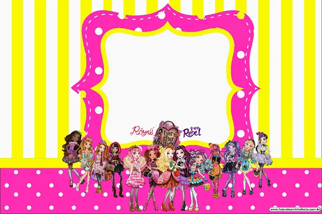 Pink and Yellow Ever After High: Free Printable Invitations, Labels or Cards.