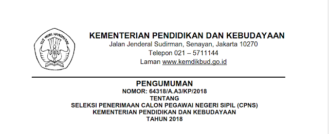 Seleksi Penerimaan CPNS Kementerian Pendidikan Dan Kebudayaan Tahun  Seleksi Penerimaan CPNS Kementerian Pendidikan Dan Kebudayaan Tahun 2018