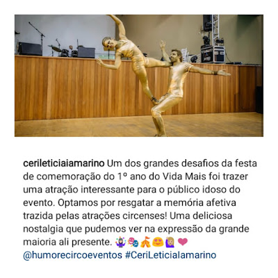 Comentario sobre o show circense de Humor e Circo da Cerimonialista Leticia Iamarino que organizou o evento aniversario da instituição Vida Mais (casa para idosos) o dia 09/10/2018 no Clube Santa Fé Itapira SP.