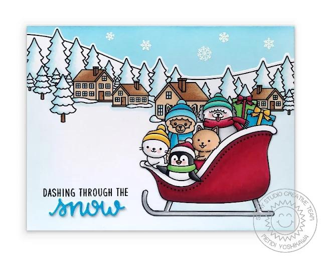 Sunny Studio Blog: Dashing Through the Snow Holiday Christmas Card (using Sledding Critters Stamps & dies and Winter Scenes Stamps)