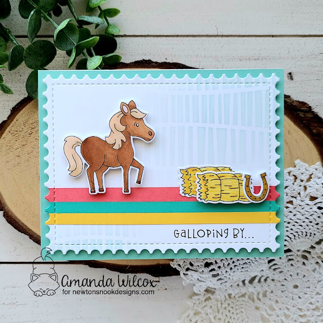 Galloping By Card by Amanda Wilcox | Neigh Stamp Set, Moo Stamp Set, Serene Stripes Stencil and Framework Die Set by Newton's Nook Designs #newtonsnook #handmade