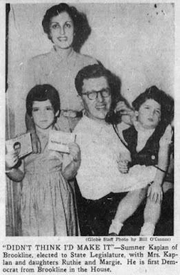 "Didn't think I'd make it." Sumner Kaplan of Brookline, elected to state legislature, with Mrs. Kaplan and daughters Ruthie and Margie."