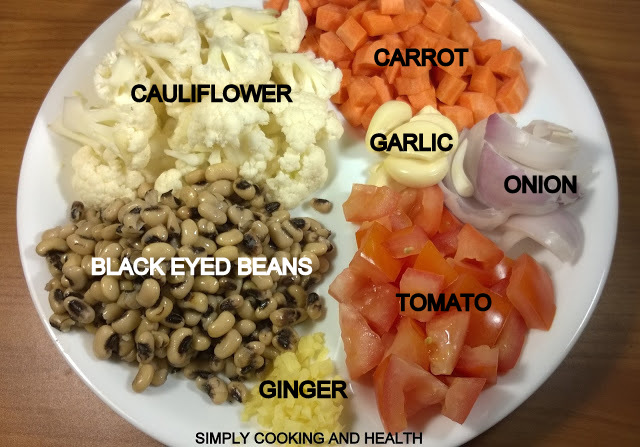 Ingredients for Mild Cauliflower stew with black eyed beans in coconut milk