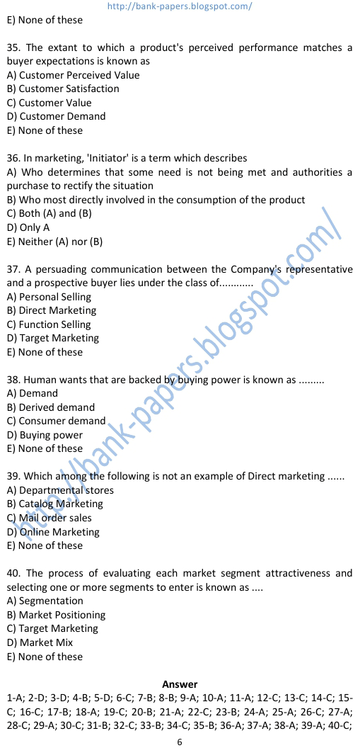 sbi marketing aptitude objective questions