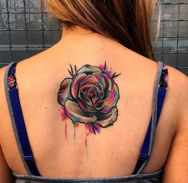 Watercolor rose flower lovely tattoo design for the girl’s back