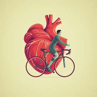 A heart with a cyclist superimposed