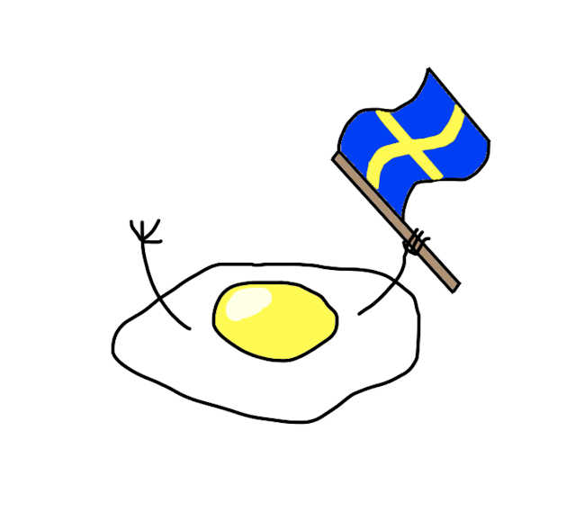 An egg holding a Swedish flag