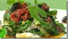 Tortino di spigola e bietoline con olive taggiasche