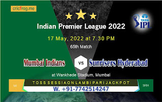 IPL T20 Mumbai vs Hyderabad 65th Today Match Prediction ball by ball