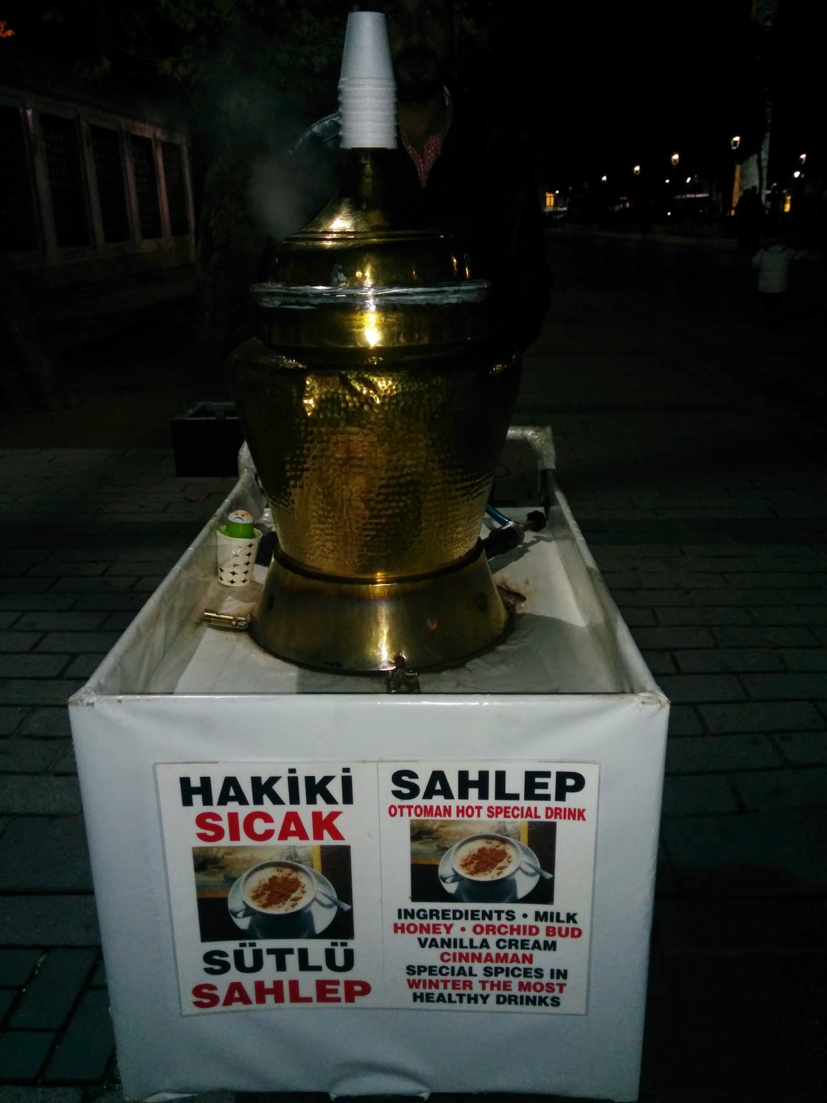 Street seller selling Sahlep at Istanbul, Turkey