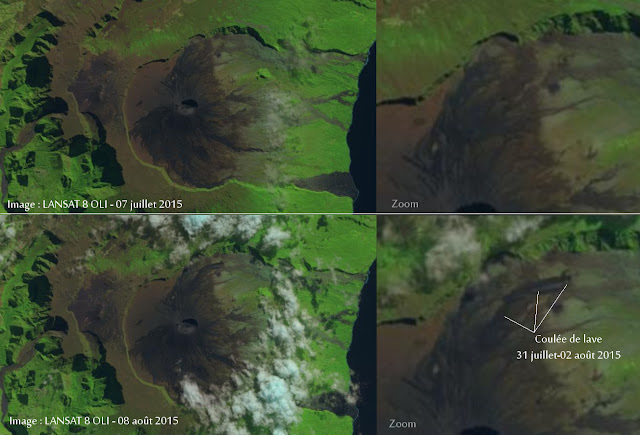 Coulée de lave sur le volcan Piton de la Fournaise, 08 août 2015