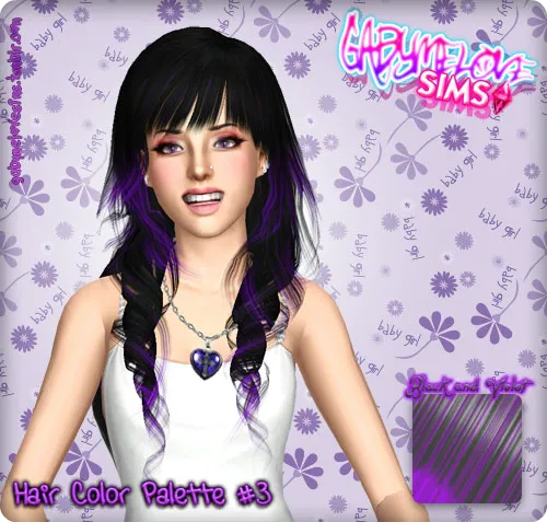 Sims 3 CC | Hair Color: Hair Color Palette #3 • Black and Violet | Gabymelove Sims | mod, mods, sims3pack, custom content, contenido personalizado, ts3, ls3, CAS, CUS, Crear un sim, Create a sim, cabello, pelo, colores, colors, paleta, violeta, negro