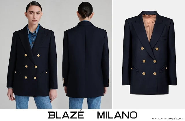 Princess Caroline wore Blaze Milano Alcanara double-breasted wool-twill everynight blazer in navy blue