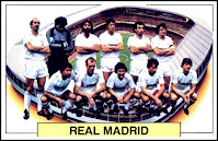 REAL MADRID C. F. - Madrid, España - Temporada 1982-83 - Stielike, Agustín, Juan José, Paco Bonet, Ricardo Gallego y Camacho; Juanito, Metgod, Ángel, Isidro e Ito - R. C. D. ESPAÑOL DE BARCELONA 1 (Lauridsen) REAL MADRID 1 (Pineda) - 03/19/1982 - Liga de 1ª División, jornada 5 - Barcelona, estadio de Sarriá