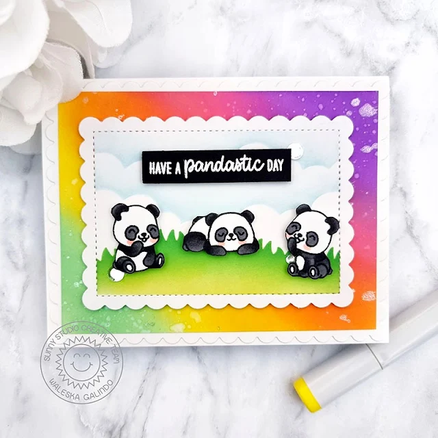 Sunny Studio Stamps: Panda Party Birthday Card by Waleska Galindo (featuring Frilly Frame Dies)