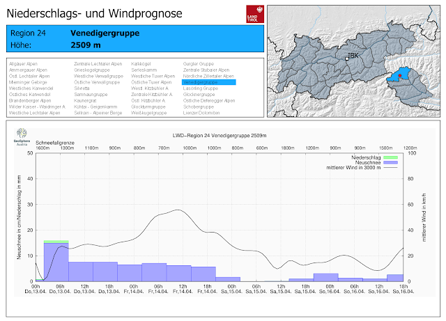 Niederschlags- und Windprognose für eine der niederschlagsreichsten Regionen. Der Wind legt morgen am Freitag, 14.04. zu.