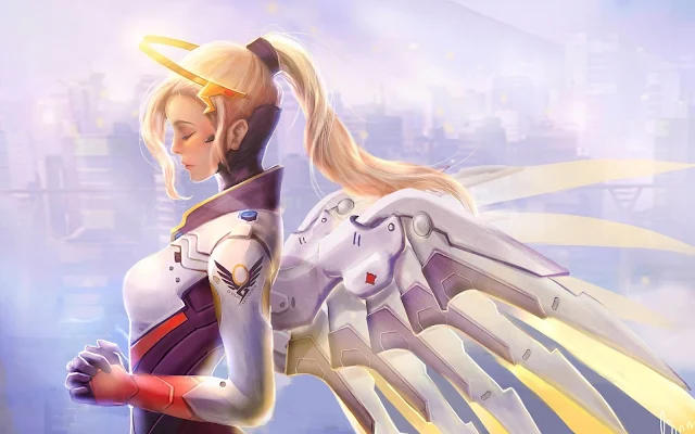 Papel de parede Mercy Overwatch para PC, Notebook, iPhone, Android e Tablet.