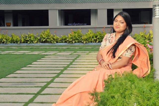 OOTD: Peach Handloom cotton saree with floral top