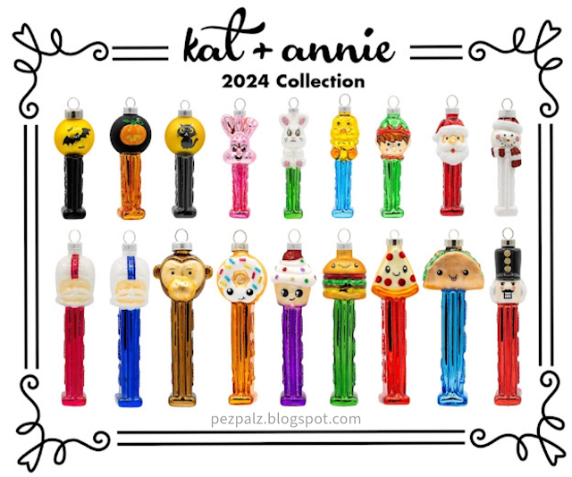 2024 collection Kat and Annie Glass PEZ Holiday Ornaments mini and regular sizes