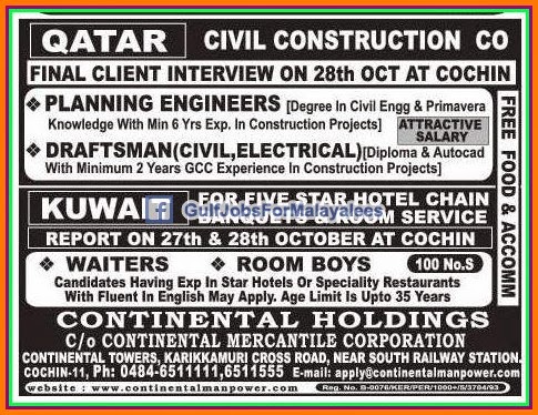 Civil Construction company Jobs for Qatar & Kuwait