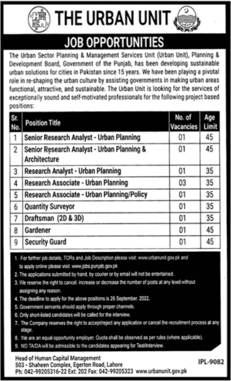 The Urban Unit Lahore Job 2022