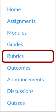 Course Navigation menu with new Rubrics function highlighted