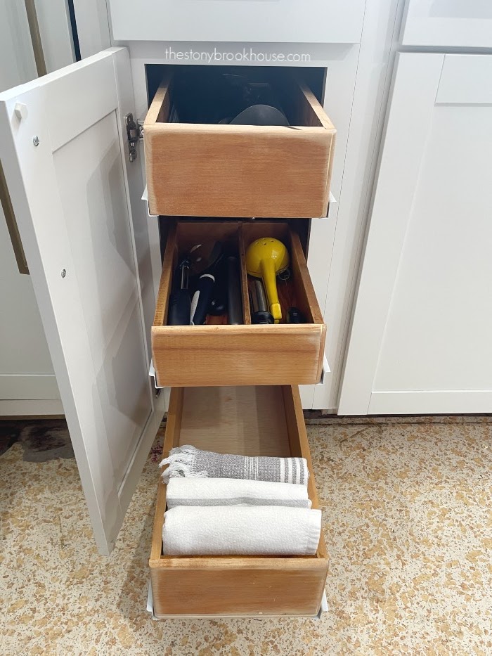 Resized old drawers inside a cabinet