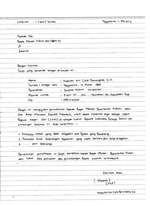 5 Contoh Surat Lamaran Kerja Tulisan Tangan Yang Benar Saungsurat