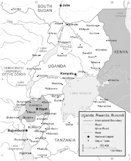 image: Black and white Uganda map