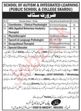 Latest Government jobs In Public School And College Skardu