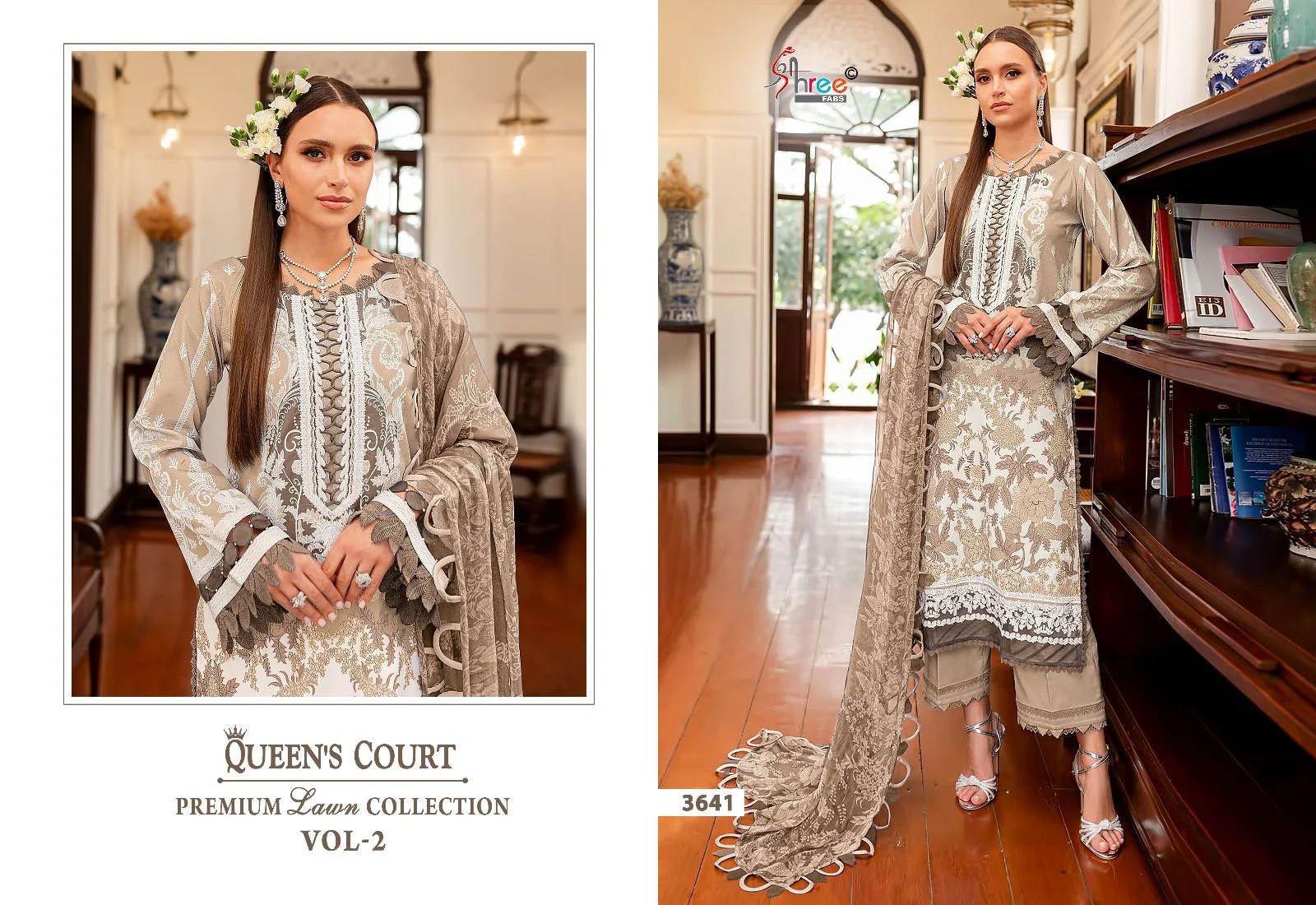 Queens Court Premium Lawn Collection Vol 2 Shree Fabs Cotton Embroidery Pakistani Patch Work Suits